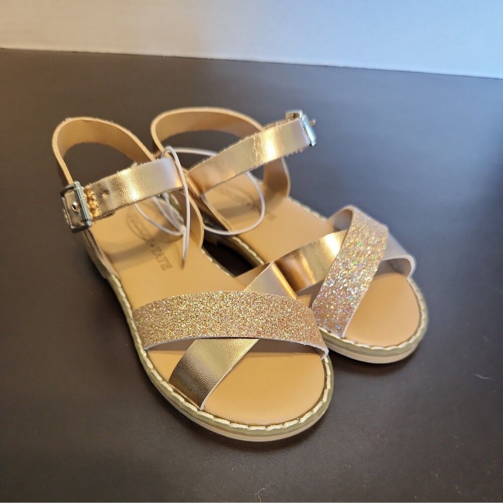 Tucker + Tate Arya Girls Cross Strap Rose Gold 7D Glitter Faux Leather Sandals